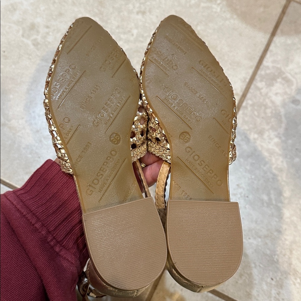 NWT! Gioseppo Gold Braided Leather Shoes Ballet Flats Ankle Strap 36 - Picture 6 of 8
